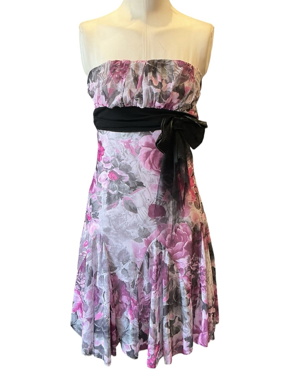 Vintage Y2K Face Off Floral Print Bow Strapless Midi Dress